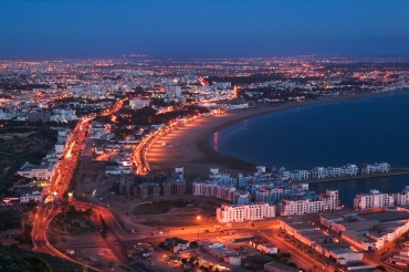 MOROCCO-Atlantic Coast-AGADIR: Town View & Boulevard Mohammed V from ANCIENT KASBAH / Dusk